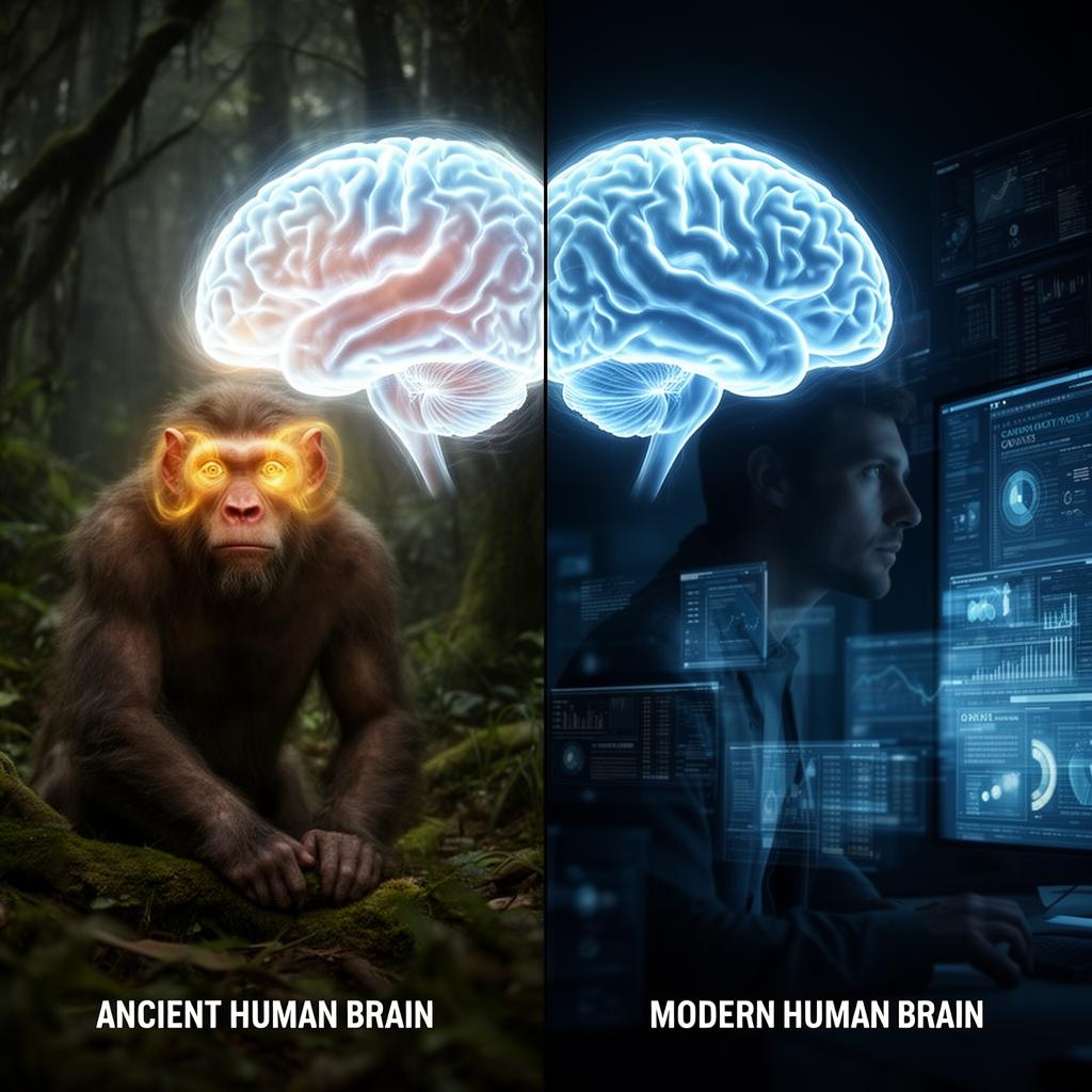 Comparación del cerebro humano antiguo y moderno
